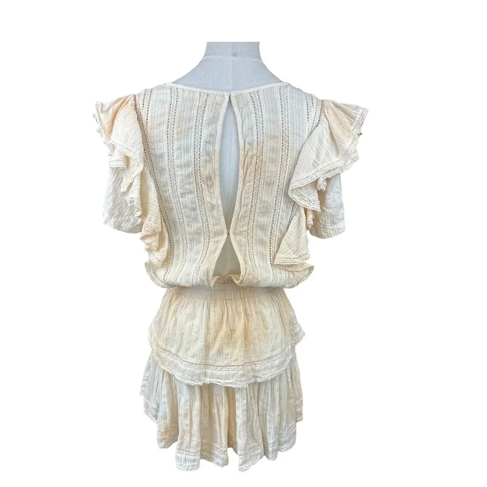 LoveShackFancy SZ SM Natasha Lace Ruffle‎ Mini Dress Cream Ivory Smocked Waist - Picture 8 of 15